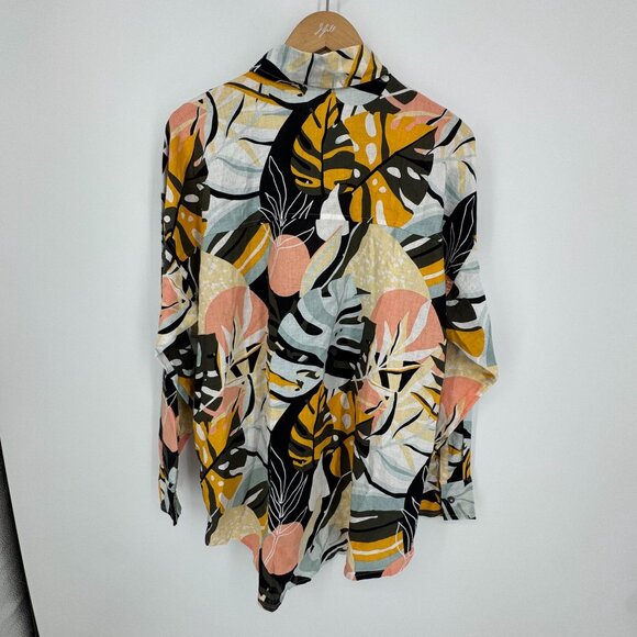 Calia Womens Tropical Button Up‎ Shirt Size M NEW Cover Up Linen Blend Oversized - Picture 6 of 7